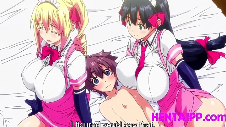 Two busty babes can't resist a virgin's cock - Uncensored hentai