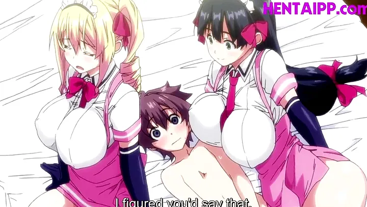 Two hentai maids get down and dirty with a virgin boy in a wild threesome